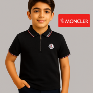 Moncler Kids Half-Zip Polo Shirt – Premium Piqué Cotton
